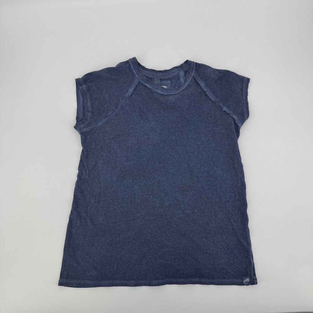Free People We The Free Riley Tee T Shirt Top Cotton Boho Blue Acid Wash Sz XL